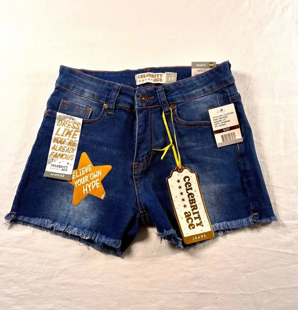 Celebrity Ace Mid Rise Skinny Denim Shorts Size 5/27 - Picture 1 of 8